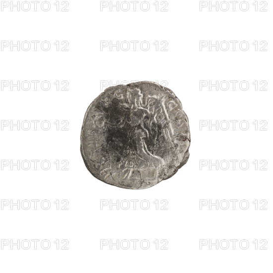 Denarius, Roman deities, Septimius Severus (Roman emperor; 146–211) — obverse: LSEPTSEVPER, AVGIMPX. Head of Septimius Severus in a laurel wreath facing right, pearl border. Reverse: VICTAV GG COSII. Victoria running left, holding a wreath in her right hand and a palm in her left, pearl border. Date: 197–198 CE. Roman Empire (27 BC–476). Rome. Coin. Diameter 16.5–17.0 mm. Weight 2.26 g.