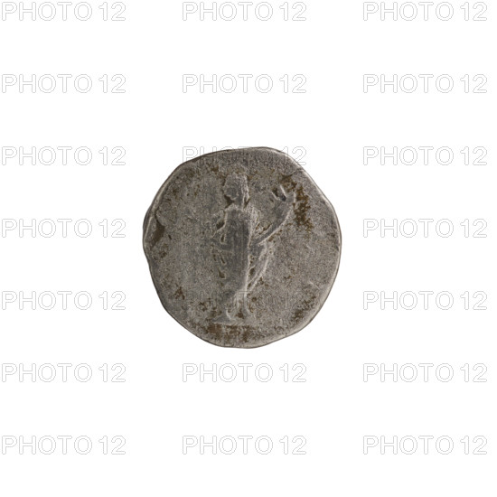 denarius (hybrid); personifications; Septimius Severus (Roman emperor, 146–211) — iconography; Honos (personification). Obverse: EPT SEVPERT AVGIMPX, head of Septimius Severus with laurel wreath facing right. Reverse: Honos standing straight ahead, with cornucopia in left hand, after 197. Mint: Roman Empire (27 BC–476). Coin; diameter 16.5 mm; weight 2.92 g.