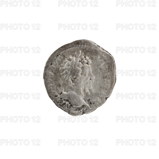 Denarius, Septimius Severus (Roman emperor; 146–211) — iconography: tripods. Obverse: SEVERVS AVG PARTH MAX, head of Septimius Severus in a laurel wreath facing right, pearl rim. Reverse: Emperor in military attire standing left, holding a patera above a tripod in his raised right hand, a spear in his left, pearl rim. Date: 200–201. Roman Empire (27 BC–476). Rome. Coin. Diameter 18.0–19.0 mm. Weight 2.51 g.