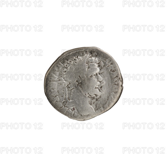 Denarius depicting Pax (personification) with cornucopia attribute; Septimius Severus (Roman emperor, 146–211) — iconography includes twig attribute. Obverse: inscription LSEPTSEVPERTAVGIMP; laureate head of Septimius Severus facing right. Reverse: PM; Concordia? seated facing left, holding cornucopia in left hand. Date: 194–198. Roman Empire (27 BC–476). Coin: diameter 18.0–18.5 mm; weight 3.14 g.
