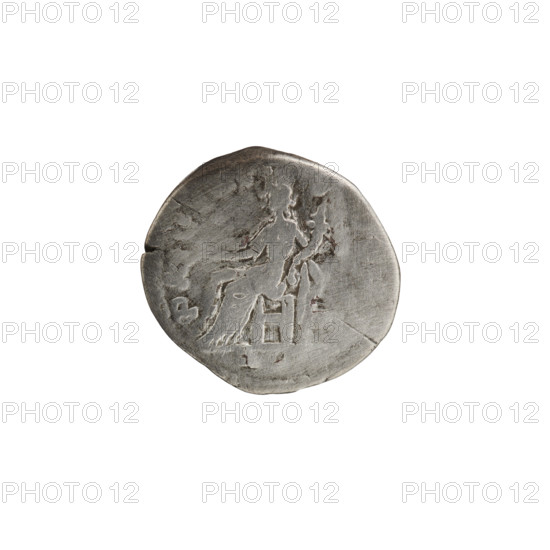 Denarius depicting Pax (personification) holding a cornucopia; attributes include a twig. Obverse: Head of Septimius Severus (Roman emperor, 146–211) with laurel wreath facing right, inscribed LSEPTSEVPERTAVGIMP. Reverse: Concordia? seated facing left, holding cornucopia in left hand. Date: 194–198. Roman Empire (27 BC–476). Coin diameter 18.0–18.5 mm; weight 3.14 g.