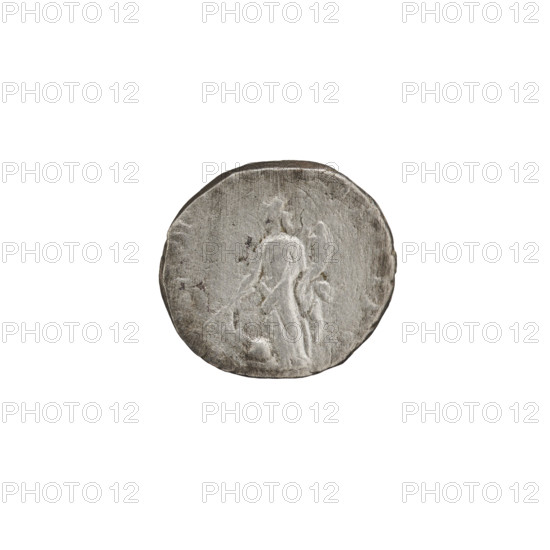 Denarius; Roman deities; Fortuna; rudders; Septimius Severus (Roman emperor; 146–211) — iconography; globes; cornucopias. Obverse: Head of Septimius Severus with laurel wreath facing right, legend AVGIMP. Reverse: Fortuna stands upright with head turned left, holding a rudder on a sphere in her right hand and a cornucopia in her left, legend OSIII. Date: 194–198. Culture: Roman Empire (27 BC–476). Place: Rome. Object type: coin. Diameter: 16.0–17.0 mm. Weight: 2.23 g.