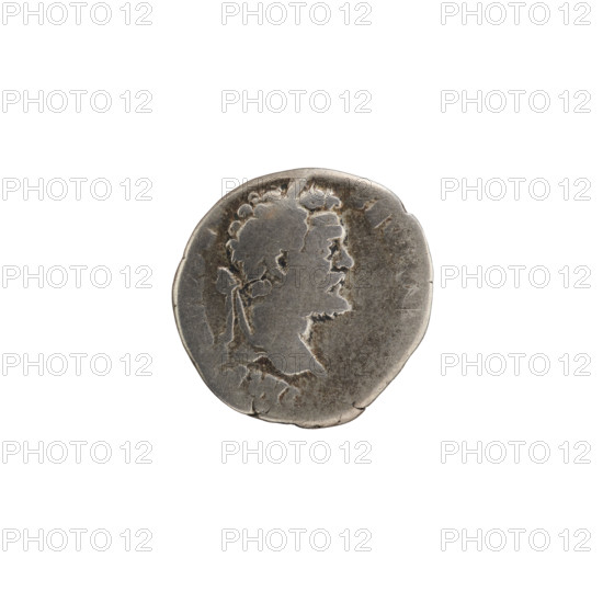 Denarius of Septimius Severus (146–211; Roman emperor 193–211). Obverse: Head of Septimius Severus in laurel wreath facing right, inscription IMP CA - SEV (all around). Reverse: Virtus standing left, holding Victoria in his right hand and a spear (point down) in his left (all around). Iconography: personifications, Victoria (attribute), Virtus. Date: 193–194. Roman Empire, Rome. Coin; diameter 17.0 mm; weight 2.49 g; axis 180°.