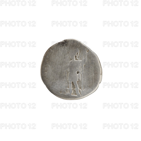 Denarius of Septimius Severus (146–211; Roman emperor 193–211). Obverse: head of Septimius Severus in laurel wreath facing right, inscription IMP CA - SEV (all around). Reverse: Virtus standing left, holding Victoria in his right hand, spear point down in his left (all around). Iconography: personifications, Victoria (attribute), Virtus. Date: 193–194. Place: Rome, Roman Empire. Coin. Diameter 17.0 mm; weight 2.49 g; axis 180 degrees.