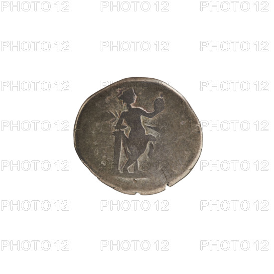 Denarius, Julia Domna (ca. 160–217; Roman empress 193–211). Obverse: IVLIADO M, bust of Julia Domna facing right, pearl rim. Reverse: inscription erased; Venus, bare below the waist, stands with her back turned to the right, holding an apple in her right hand and a palm leaf in her left, leaning against a column; pearl rim. Date: ca. 193–196? Roman Empire (27 BC–476). Rome. Coin. Diameter 17.3 mm / 18.7 mm; weight 2.34 g.