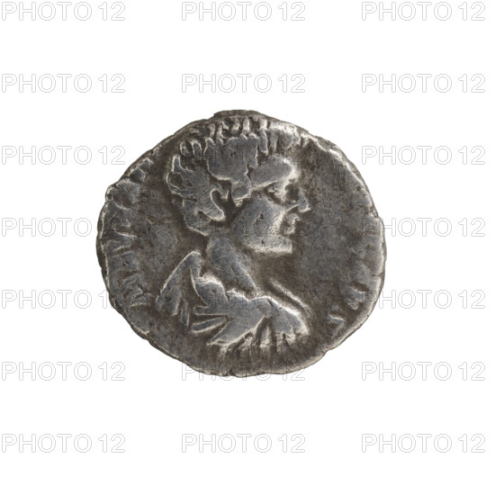 Denarius, Caracalla (188–217; Roman emperor 198–217), (Caesar). Obv.: MAVRAN, CAES — Bust of young Caracalla in paludamentum facing right. Rev.: SECVRITAS PERPETVA — Minerva in helmet and long robe, with an aegis on her breast, stands upright, head turned left, right hand resting on an oval shield on the ground, holding a spear in her left. Date: 196–197? Roman Empire (27 BC–476), Rome. Coin: diameter 16.0–17.5 mm, weight 2.98 g.