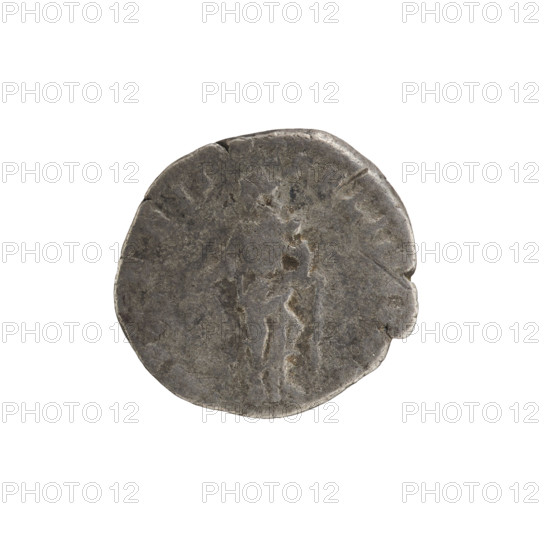Denarius, Caracalla (188–217; Roman emperor 198–217), (Caesar). Obverse: MAVRANT, PONTIF — Bust of young Caracalla in paludamentum facing right, pearl rim. Reverse: IMP ERII FELICIT — Felicitas standing facing left, holding a caduceus in her right outstretched hand and a child in her left, pearl rim. Date: 196–198. Roman Empire (27 BC–476). Coin: diameter 15.4–16.7 mm, weight 2.06 g.