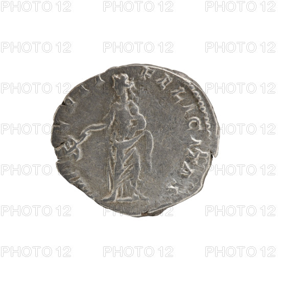 Denarius, Caracalla (188–217; Roman emperor 198–217), (Caesar). Obverse: AVRANTON CAESPONTIF — bust of young Caracalla in paludamentum facing right. Reverse: IMP ERII FELICITAS — Felicitas standing facing left, holding a caduceus in her outstretched right hand and a child in her left. Pearl rim. 196–198. Roman Empire (27 BC–476), Rome. Coin. Diameter 16.2–17.7 mm; weight 2.72 g.