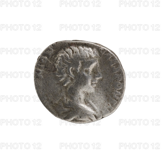 Denarius, Caracalla (188–217; Roman emperor 198–217), (Caesar). Obverse: NTON CAESP PONTIF — Bust of young Caracalla in paludamentum facing right, pearl rim. Reverse: MARTI VLTORI — Mars naked except for a girdle, striding right, holding a spear diagonally in his right hand, in his left a trophy resting on his shoulder. Date: 196–198. Roman Empire (27 BC–476). Coin. Diameter: 16.7 mm; 15.2 mm. Weight: 2.63 g.