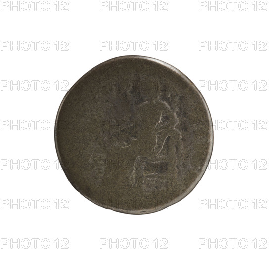 Denarius, Caracalla (188–217; Roman emperor 198–217). Obv.: IMPCM, bust of young Caracalla with laurel wreath and paludamentum facing right. Rev.: inscription erased; Securitas sits facing left, holds a sphere in his outstretched right hand, rests his left elbow on the back of the throne. Date: 198. Roman Empire (27 BC–476). Rome. Coin. Diameter 17.4–17.5 mm; weight 2.86 g.