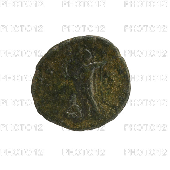Denarius (anima), Caracalla (188–217; Roman emperor 198–217), issuer. Obv.: IMP ANTONA — Bust of young Caracalla with laurel wreath and paludamentum facing right. Rev.: EN TA IMPERII — Caracalla in military dress and cloak, standing upright, head turned left; in his right extended hand he holds Victoria, in his left a vertical spear; at his feet to left a prisoner facing left wearing a long robe and pointed cap. Pearl rim. Date: 198. Roman Empire (27 BC–476). Coin. Diameter 16.4–17.7 mm; weight 2.33 g.