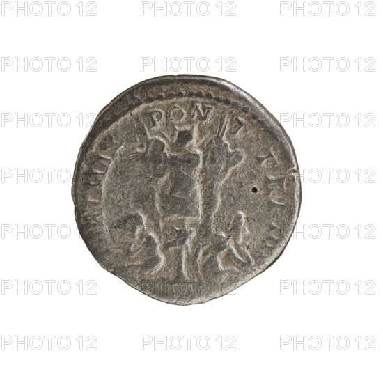 Denarius, Caracalla (188–217; Roman emperor 198–217). Obv.: ANTONINVS PIVS AVG — Head of a young Caracalla facing right with a laurel wreath and paludamentum; pearl rim. Rev.: PART MAX PON T TR P IIII — Trophy; beneath it two prisoners in caps and long robes sit back-to-back, each supporting his head on his right hand; pearl rim. Roman Empire (27 BC–476). Coin: diameter 18.0 mm, weight 2.90 g.