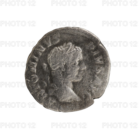 Denarius, Caracalla (reigned 198–217; emperor 188–217). Obverse: ANTONINVS PIVS AVG — Bust of Caracalla facing right with a laurel wreath and paludamentum, pearl rim. Reverse: PONTIF TR P VII COS II — Mars wearing a helmet, military dress and a cloak on his shoulders, standing upright, head turned left, resting his right hand on an oval shield standing on the ground, holding a spear in his left, pearl rim. Circa 206 CE. Roman Empire (27 BC–476). Coin: diameter ~18.2–18.5 mm, weight 2.82 g.