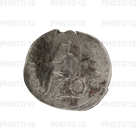 Denarius, Caracalla (188–217; Roman emperor 198–217), issuer. Obv.: ANTONINVS PIVS AVG — Head of Caracalla with laurel wreath facing right, pearl rim. Rev.: RESTITVTO VRBIS — Roma seated facing left, holding Victoria in her right hand and a spear in her left, round shield leaning against the throne, pearl rim. Date: 206–210. Roman Empire (27 BC–476), Rome. Coin: diameter 18.8–18.9 mm, weight 2.71 g.