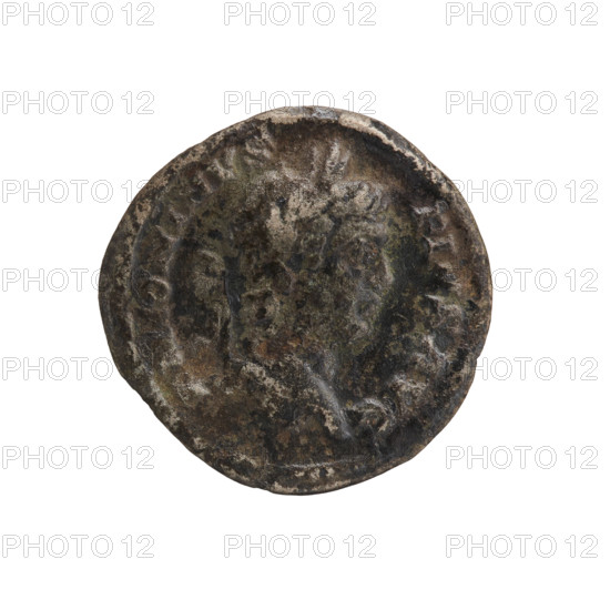 Denarius, Caracalla (188–217; Roman emperor 198–217). Obverse: ANTONINVS PIVS AVG — Head of Caracalla with laurel wreath facing right, pearl border. Reverse: PONTIF TRP X ICO S III — Mars in military dress and helmet standing facing right, holding an oval shield in his left hand and a spear held diagonally in his right hand, pearl border. Date c. 208, Rome, Roman Empire (27 BC–476). Coin: diameter 19.0–19.2 mm, weight 2.65 g.