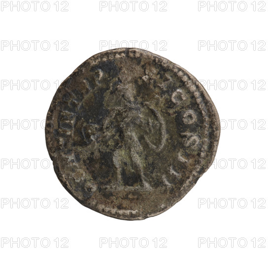 Denarius, Caracalla (188–217; Roman emperor 198–217). Obverse: ANTONINVS PIVS AVG — Head of Caracalla with laurel wreath facing right, pearl border. Reverse: PONTIF TR P X ICO S III — Mars in military dress and helmet standing facing right, holding an oval shield in his left hand and a spear diagonally in his right hand, pearl border. Date: 208 CE, Rome, Roman Empire (27 BCE–476 CE). Coin: diameter 19.0–19.2 mm, weight 2.65 g.