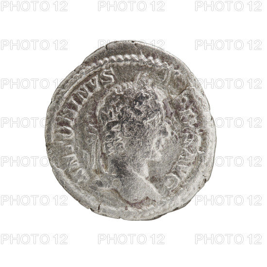 Denarius, Caracalla (188–217; Roman emperor 198–217). Obverse: ANTONINVS PIVS AVG — head of Caracalla with laurel wreath facing right, pearl rim. Reverse: PONTIF TR P X COS III — Mars in military dress and helmet standing facing right, holding an oval shield in his left hand and a spear diagonally in his right hand, pearl rim. Dated 208. Roman Empire (27 BC–476). Coin: diameter 19.2–20.3 mm, weight 2.35 g.