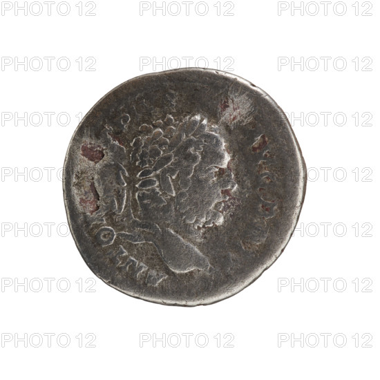 Denarius, Caracalla (188–217; Roman emperor 198–217). Obverse: ANTONINVS AVGVSTVS? Head of Caracalla with laurel wreath facing right, pearl rim. Reverse: PM TR P XV COS III. Salus seated on a throne facing left, holding a patera feeding a snake coiled around an altar in her right hand and a cornucopia in her left, pearl rim. Date: 212. Roman Empire (27 BC–476). Coin. Diameter 19.1–19.3 mm. Weight 2.38 g.