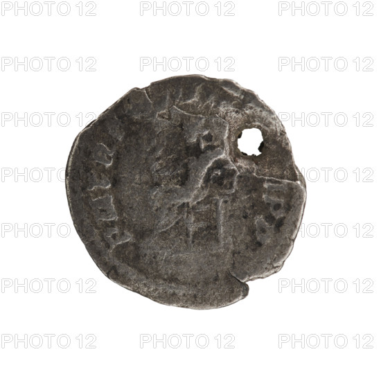 Denarius (with hole), Caracalla (188–217; Roman emperor 198–217). Obv.: AN·VSAVGGERM — Head of Caracalla with a laurel wreath facing right, pearl rim. Rev.: PMTRPXVII·IPP — Half-naked Apollo with a laurel wreath sitting left, holding a branch in his right hand, the elbow of his right hand resting on a lyre standing on a tripod, pearl rim. 214. Roman Empire (27 BC–476), Rome. Coin: dia. 18.1–18.6 mm, weight 2.32 g.