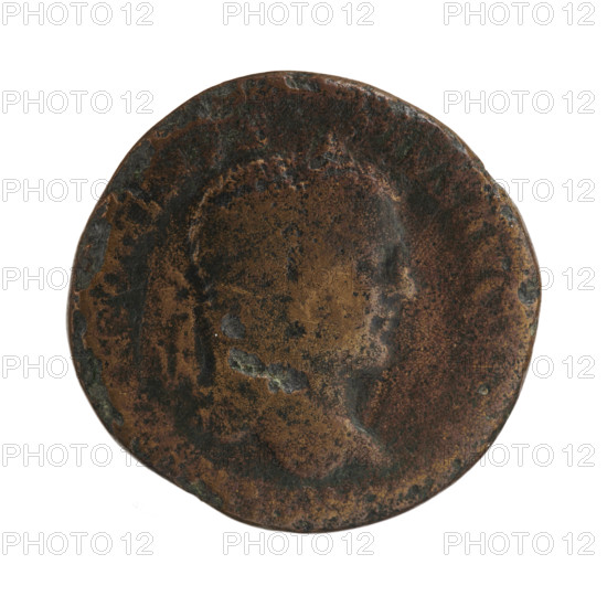 Sestertius of Caracalla (188–217; Roman emperor 198–217). Obverse: MAVRELANTONINVS PIVS AVG GERM — Bust of Caracalla in laurel wreath, armour and paludamentum, facing right. Reverse: PM TR P XV — Mars in helmet and military dress stands straight, head turned left; in his right hand he holds Victoria, in his left hand, resting on a round shield, a spear; on the left a prisoner sits on the ground facing left; on the sides SC. Roman Empire (27 BC–476). Coin: dia. 30.5 mm; diameter 31.3 mm; weight 20.95 g.