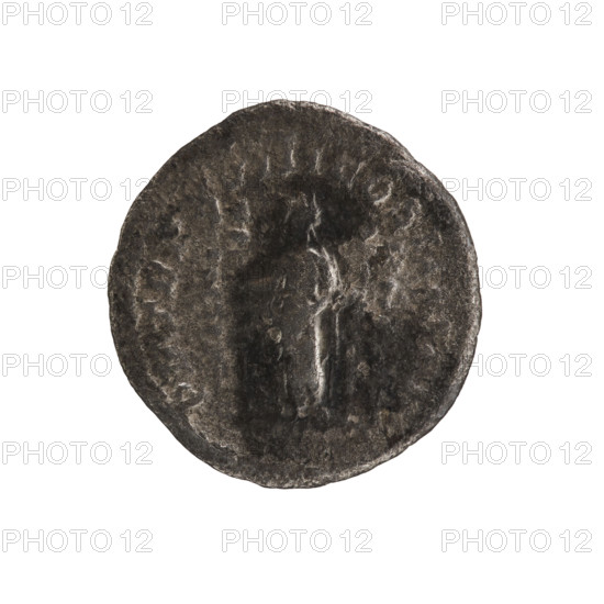 denarius, Caracalla (188–217; Roman emperor 198–217). Obverse: ANTONINVS PIVS AVG GERM — Head of Caracalla with laurel wreath facing right, pearl rim. Reverse: PM TR P XVII ICO S C III IPP — Fides in long robe standing, head facing left, holding a legionary badge in each hand, pearl rim. 215 CE. Roman Empire (27 BCE–476 CE). Coin: diameter ~18.6–19.3 mm; weight 2.25 g.