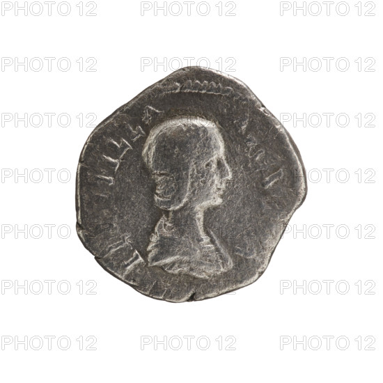 denarius, Plautilla (ca. 185–212; Roman empress 202–205). Obv.: PL TILLA AVGVSTA — Draped bust of Plautilla facing right, hair smooth and tied in a small bun at the nape of the neck, pearl border. Rev.: PIETAS AV — Pietas stands upright, head turned left, holding a sceptre in her right hand, with a child on her left shoulder, pearl border. Date: 202–205. Place: Rome, Roman Empire (27 BC–476). Medium: coin. Dimensions: dia. 18.1–18.2 mm; weight 1.92 g.