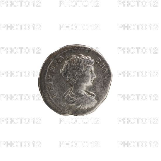 Denarius, Geta (189–212; Roman emperor 209–212) (caesar). Obverse: PSEPTGETA CAESPON, bust of Geta in paludamentum facing right, pearl border. Reverse: PR VVENT, Geta in military attire standing facing left, holding a baton in his right hand and a spear in his left, a trophy on his right side, pearl border. Date: 200–202, Rome, Roman Empire (27 BC–476). Coin; diameter 17.9–18.7 mm; weight 2.49 g.