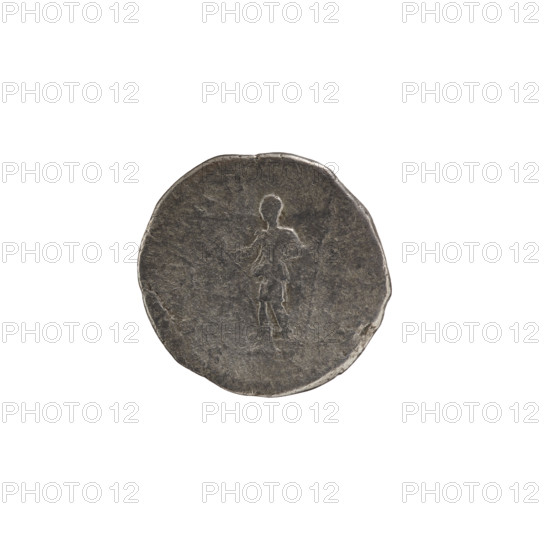 Denarius, Geta (189–212; Roman emperor 209–212 as caesar). Obv.: PSEPTGETA CAESPON, bust of Geta in paludamentum facing right, pearl border. Rev.: PR VVENT, Geta in military attire standing facing left, holding a baton in his right hand and a spear in his left, a trophy on his right side, pearl border. Date: 200–202. Place: Rome, Roman Empire (27 BC–476). Medium: coin. Dimensions: diam. 17.9–18.7 mm; weight 2.49 g.