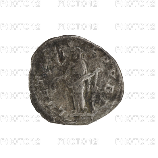 Antoninian. Obv.: IMP C AEL MAVR ANTONINVS AVG — Bust of Elagabalus in paludamentum and radiant crown facing right, pearl rim. Rev.: LAETITIA AVG — Laetitia standing, head turned left, holding a wreath in her right hand and a rudder supported by a globe in her left, pearl rim. 218–219 CE. Roman Empire. Rome. Coin. Diameter 20.5–22.5 mm. Weight 4.61 g.
