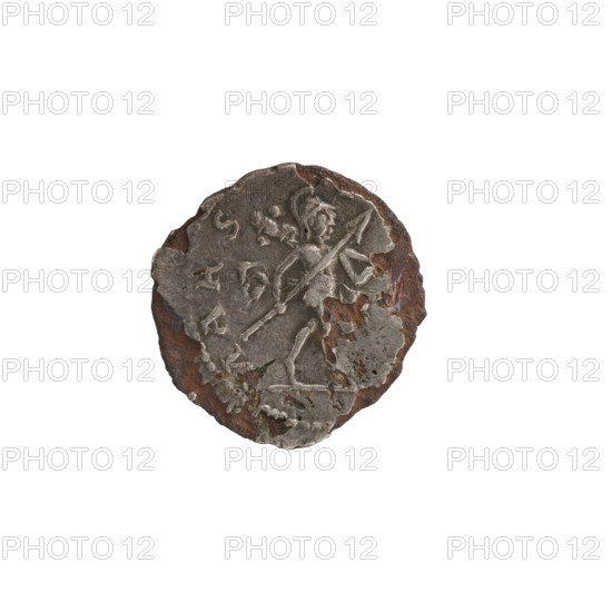 denarius (subaerate). Obv.: IMP CAES ANTONINVS AVG — Bust of Elagabalus right with laurel wreath and paludamentum. Rev.: MARS — Naked Mars in helmet striding right, holding a spear diagonally in his right hand, a trophy resting on his shoulder in his left hand. Date: 219. Culture/Period: Roman Empire (27 BC–476). Place: Rome. Object type: coin. Dimensions: diameter 18.0–18.3 mm; weight 2.31 g.
