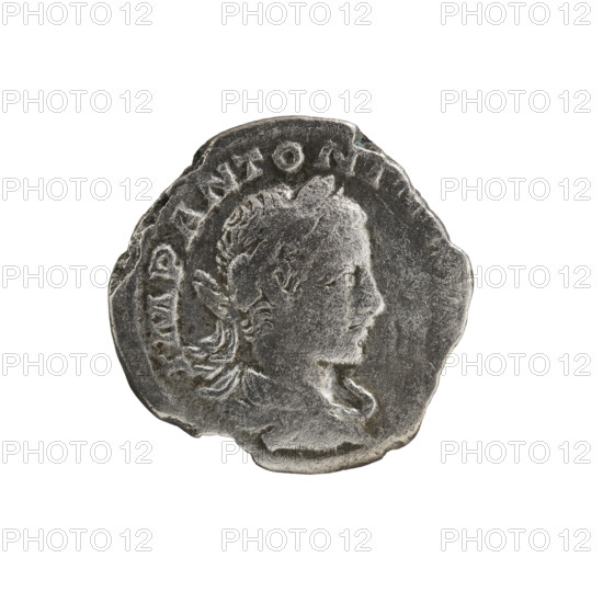 Denarius of Elagabalus (reigned 218–222). Obverse: Bust of Elagabalus with laurel wreath and paludamentum facing right, pearl border; legend IMPANTONINVSAVG. Reverse: PROVID DEORVM — Providentia standing left with legs crossed, holding a baton above a sphere at her feet in her right hand and a cornucopia in her left, resting her left arm on a column, pearl border. Date: 219–220. Roman Empire. Rome. Coin; diameter ~17.7–18.0 mm; weight 2.15 g.