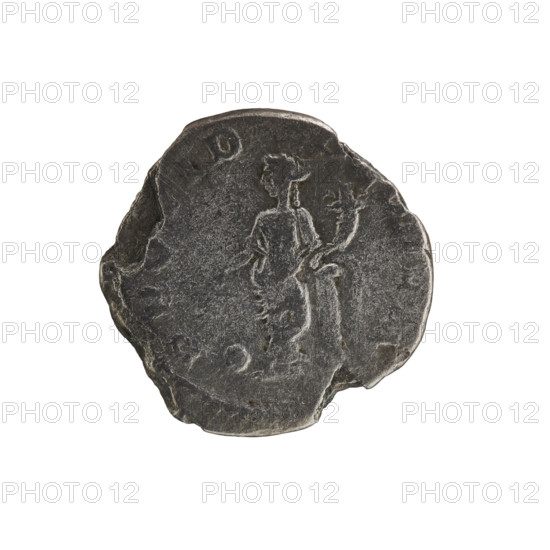 Denarius of Elagabalus (reigned 218–222). Obverse: IMPANTONINVSAVG — Bust of Elagabalus with laurel wreath and paludamentum, facing right; pearl border. Reverse: PROVID DEORVM — Providentia standing left with cross-legged stance, right hand holding a baton above a sphere at her feet, left hand holding a cornucopia and resting her left arm on a column; pearl border. Date: 219–220. Roman Empire (27 BC–476). Coin: diameter 17.7–18.0 mm, weight 2.15 g.