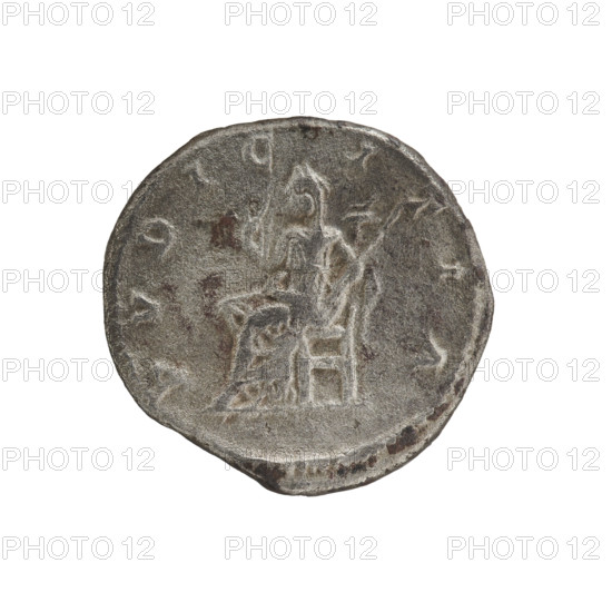 denarius, Elagabalus (204–222; Roman emperor 218–222). Obv.: IVLIAMAESAAVG — Draped bust of Julia Maesa facing right, pearl rim. Rev.: PVDICITIA — Veiled Pudicitia sitting on a throne facing left, raising the hem of her veil with her right hand, holding a scepter in her left, pearl rim. Date: 218–223. Roman Empire (27 BC–476). Rome. Coin. Diameter: 18.5–19.0 mm. Weight: 3.15 g.
