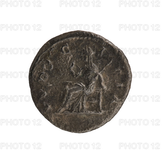 Denarius, Elagabalus (reigned 218–222). Obverse: IVLIA MAESA AVG — draped bust of Julia Maesa facing right, pearl border. Reverse: PVDICITIA — veiled Pudicitia seated on a throne facing left, raising the hem of her veil with her right hand and holding a scepter in her left, pearl border. Date: c. 218–223. Roman Empire. Rome. Coin; diameter 18.5–18.7 mm; weight 2.45 g.