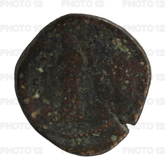 sestertius, Alexander Severus (Roman Emperor; 222–235) — iconography, personifications, Fides (Fidelity; personification). Obv.: Bust of Alexander Severus with laurel wreath and paludamentum facing right, pearl border. Rev.: Fides in long robe stands upright, head turned left, holding a standard in each hand, SC on the sides, pearl border. Date: 222–228, Rome, Roman Empire (27 BC–476). Coin: diameter 32.5–34.0 mm, weight 21.30 g.