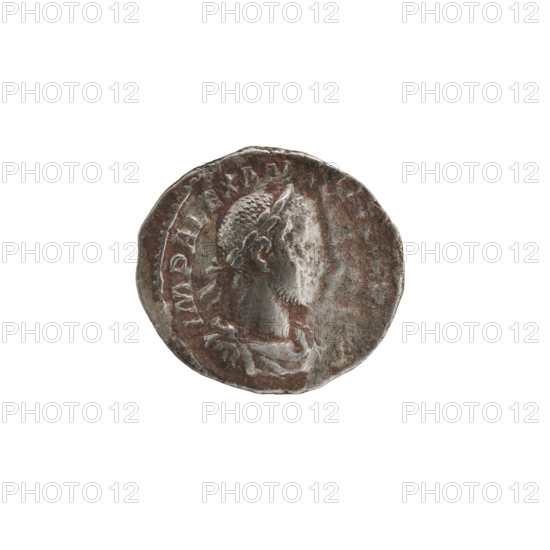 denarius of Alexander Severus (Roman emperor 222–235), obverse: bust of Alexander Severus; reverse: Jupiter (Roman deity) iconography. Date: 231–235. Roman Empire, Rome. Coin. Diameter: 18.0 mm and 19.5 mm; weight: 2.55 g.