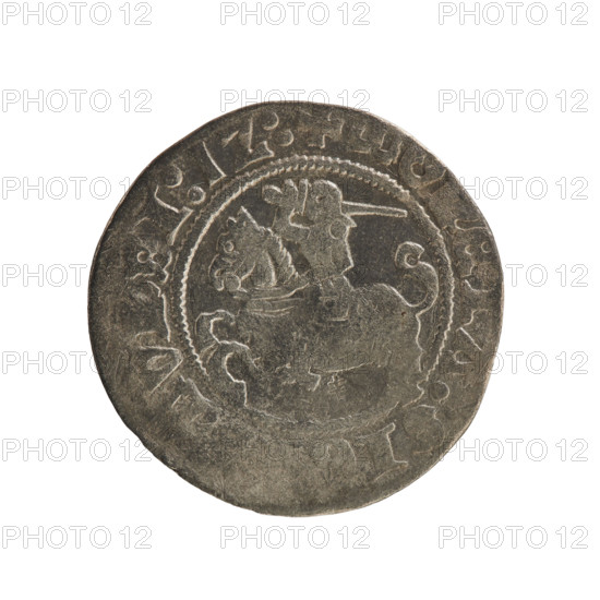 Lithuanian half-grosz, Sigismund I the Old (king of Poland; 1506–1548). R8 (rarity). Jagiellonians (dynasty). Obverse: Chaser turned left; in the rim between pearl borders an inscription: + MONETA, SI, V, DI:1Z:. Reverse: Polish Eagle with a crown; in the rim between pearly borders an inscription: MAGNI:DVCIS:LIT, 1512. Grand Duchy of Lithuania, Vilnius. Coin. Diameter 19.7–20.0 mm. Weight 1.03 g.