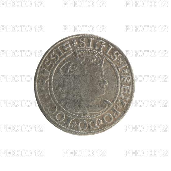 Prussian grosz, Sigismund I the Old (King of Poland; 1506–1548); Polish coin, Jagiellonian dynasty. Obverse: Crowned male bust in profile turned to the right; in rim between pearl borders inscription '.SIGIS.I.REX.PO.DO.TOCI.PRVSSIE'. Reverse: The Eagle of Royal Prussia; in rim between pearl borders inscription '.GROSS.COMV.TERR.PRVSSIE.1534'. Date: 1534. Mint: Torun, Poland.
