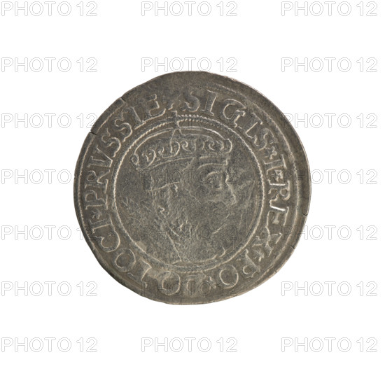 Prussian grosz, Sigismund I the Old (King of Poland; 1506–1548). Obverse: Crowned male bust in profile turned to the right; rim inscription SIGIS.I.REX.PO.DO.TOCI.PRVSSIE. Reverse: The Eagle of Royal Prussia; rim inscription GROSS.COMV.TERR.PRVSSI. Dated 1534. Polish coin from Torun. Features coats of arms, eagles, royal bust; style and iconography associated with the Jagiellon dynasty.