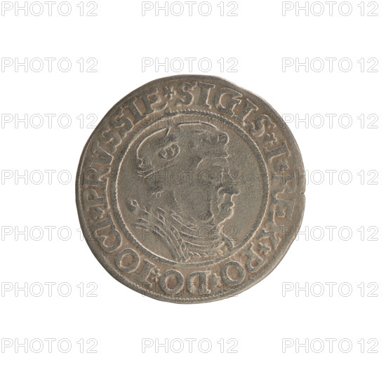 Prussian grosz, Sigismund I the Old (King of Poland; 1506–1548). Polish coin (Jagiellonian dynasty). Obverse: Crowned male royal bust in profile facing right; in the rim between pearl borders the inscription: .SIGIS.I.REX.PO.DO.TOCI.PRVSSIE. Reverse: The Eagle of Royal Prussia; in the rim between the pearl borders the inscription: .GROSS.COMV.TERR.PRVSSIE. Date: 1535. Mint: Torun, Poland.