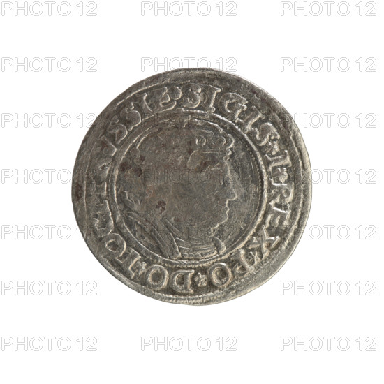 Prussian grosz, Sigismund I the Old (King of Poland; 1506–1548). Polish coin (Jagiellon dynasty). Obverse: Crowned male bust in profile turned to the right; in the rim between pearl borders an inscription: .SIGIS.I.REX.PO.DO.TO, VSSIE Rw. Reverse: The Eagle of Royal Prussia; in the rim between the pearl borders the inscription: .GROSS.COMV.TERR.PRVSSIE.1535. Date: 1535. Place: Torun, Poland.