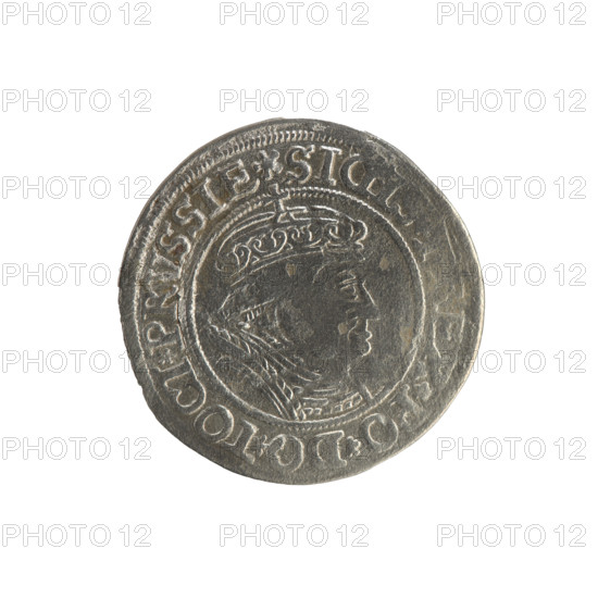 Prussian grosz, Sigismund I the Old (King of Poland; 1506–1548). Silver coin (grosz), 1535, struck in Torun, Poland. Obverse: Crowned male royal bust in profile facing right; inscription in rim between pearl borders: .SIGI, EX.PO.DO.TOCI.PRVSSIE. Reverse: The Eagle of Royal Prussia; inscription in rim between pearl borders: COMV.TERR.PRVSSIE. Includes dates and iconography associated with Sigismund I the Old; coats of arms/eagle motifs.