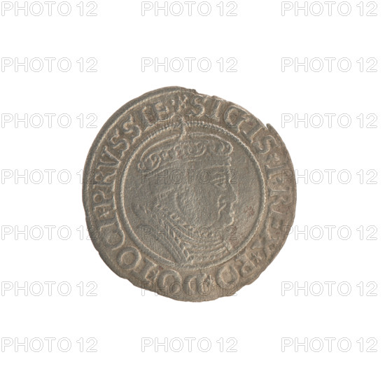 Prussian grosz, Sigismund I the Old (King of Poland; 1506–1548), coats of arms, Jagiellonians (dynasty), eagles, royal bust, Polish coins, Eagle (coat of arms), Sigismund I the Old — iconography, male busts. Obv.: Crowned male bust in profile turned to the right; in the rim between the pearl borders an inscription: .SIGIS.I.REX.PO.DO.TOCI.PRVSSIE. Rev.: The Eagle of Royal Prussia; in the rim between the pearl borders the inscription: .GROSS.COMV.TERR.PRVSSIE.1535. 1535, Torun, Poland.