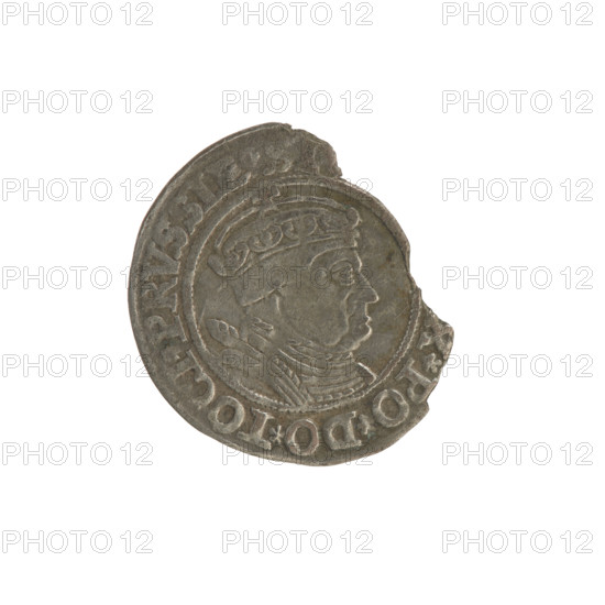 Prussian grosz (1535) of Sigismund I the Old (King of Poland, 1467–1548). Obverse: crowned male bust in profile turned to the right, rimmed by pearl borders with inscription '.SI, X.PO.DO.TOCI.PRVSSIE'. Reverse: the Eagle of Royal Prussia, rimmed by pearl borders with inscription '.GROSS, .PRVSSIE.1535'. Features coats of arms, Jagiellon dynasty iconography, eagles, royal bust; coin struck in Torun, Poland.