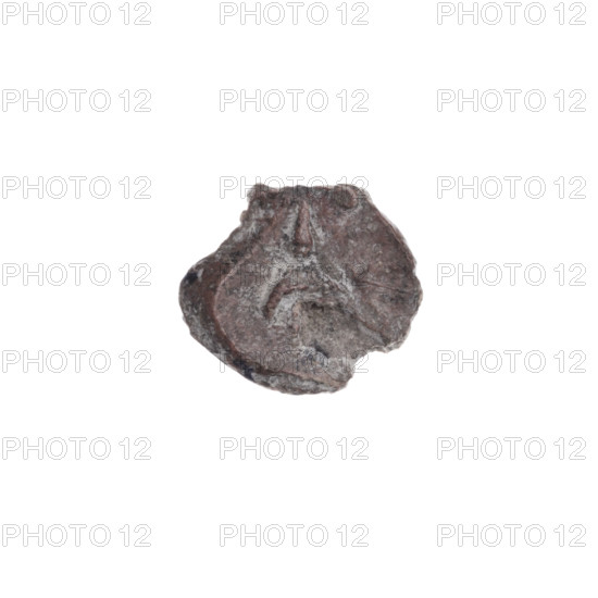 Fragment of a double-sided Drohiczyn seal. On one side a cross with four crescents between the arms; on the other side an illegible drawing. 11th–13th century. Drohiczyn, Poland. Seals: guild/customs/town/official seal with a cross.
