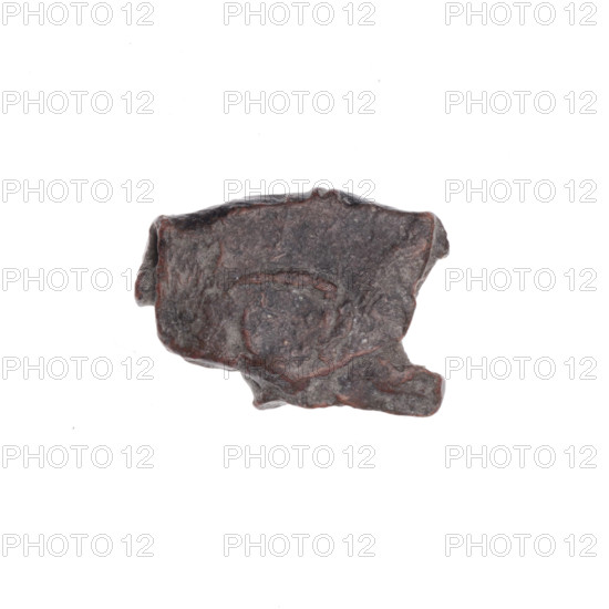 Fragment of a double-sided Drohiczyn seal. On one side a cross with one arm ending in a triangle (ankh cross). On the other side the letter C. 11th–13th century, Drohiczyn, Poland. Tags: seal, guild seals, town seals, customs house seals, customs seals, official seals, seals with a cross, seals with a letter.