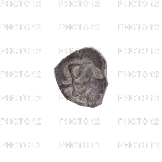 Fragment of a double-sided Drohiczyn seal. On one side, a cross with one arm ending in a triangle (an ank cross). On the other side, the letter 'C.' 11th–13th century, Drohiczyn, Poland. Seals: guild seals, customs seals, town seals, customs house seals, official seals, seals with a cross, seals with a letter.
