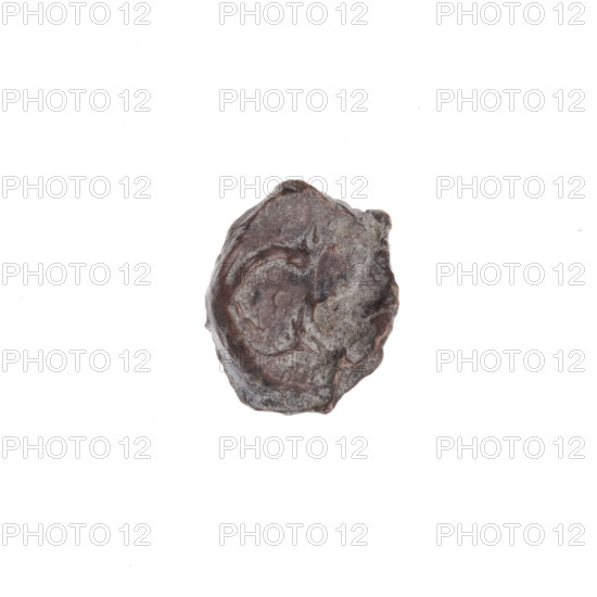 Fragment of a double-sided Drohiczyn seal. On one side, a cross with one arm ending in a triangle (ankh cross). On the other side, the letter C. 11th–13th century, Drohiczyn, Poland. Seals: guild seals, customs house seals, town seals, customs seals, official seals, seals with a cross, seals with a letter.