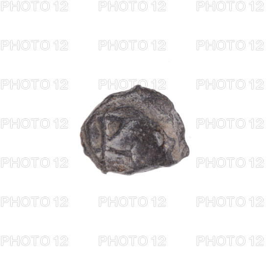 Fragment of a double-sided Drohiczyn seal. On one side a cross with one arm ending in a triangle (ankh cross). On the other side the letter C. 11th–13th century. Drohiczyn, Poland. Types: customs seal, town seal, guild seal, customs house seal, official seal, seal with a cross, seal with a letter.