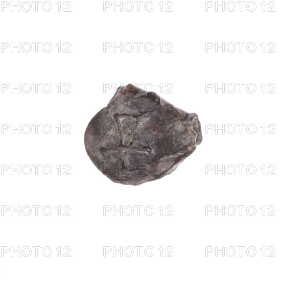 Fragment of a double-sided Drohiczyn seal. On one side a cross with one arm ending in a triangle (ank cross). On the other side the letter C. 11th–13th century, Drohiczyn, Poland. Seals: guild seals, town seals, customs house seals, customs seals, official seals; seals with a cross; seals with a letter.